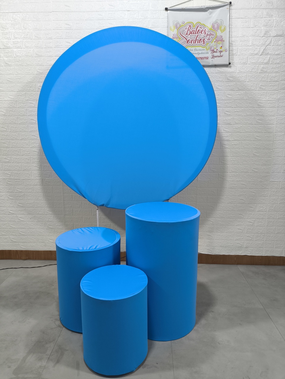 Painel 150X150 E Trio de Capa de Cilindro Azul Celeste Tecido - Baloesfeitosdesonhos 