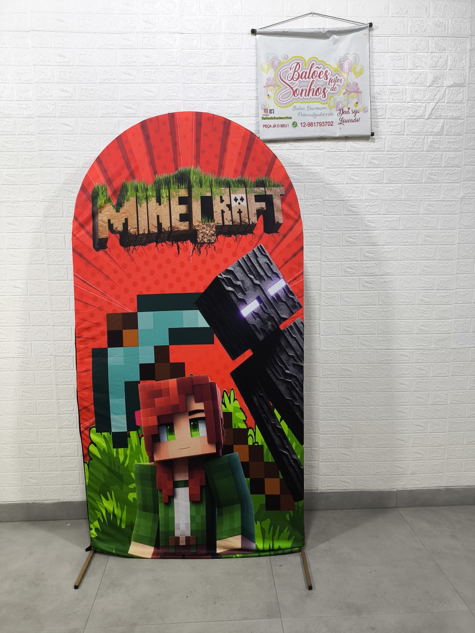 Painel 2X1 Minecraft Vermelho - Baloesfeitosdesonhos 