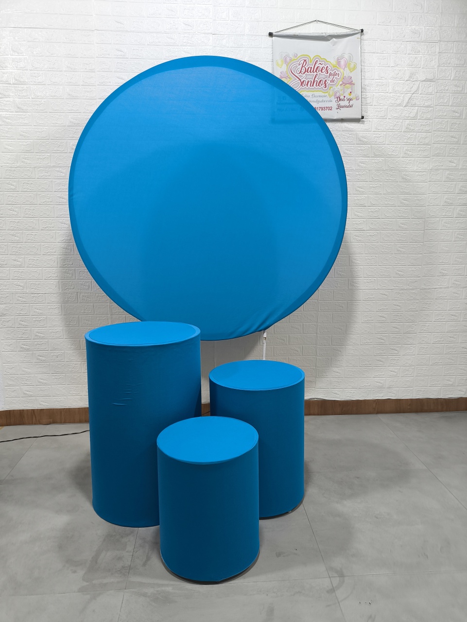 Painel 150X150 E Trio de Capa de Cilindro Azul Turquesa - Baloesfeitosdesonhos 