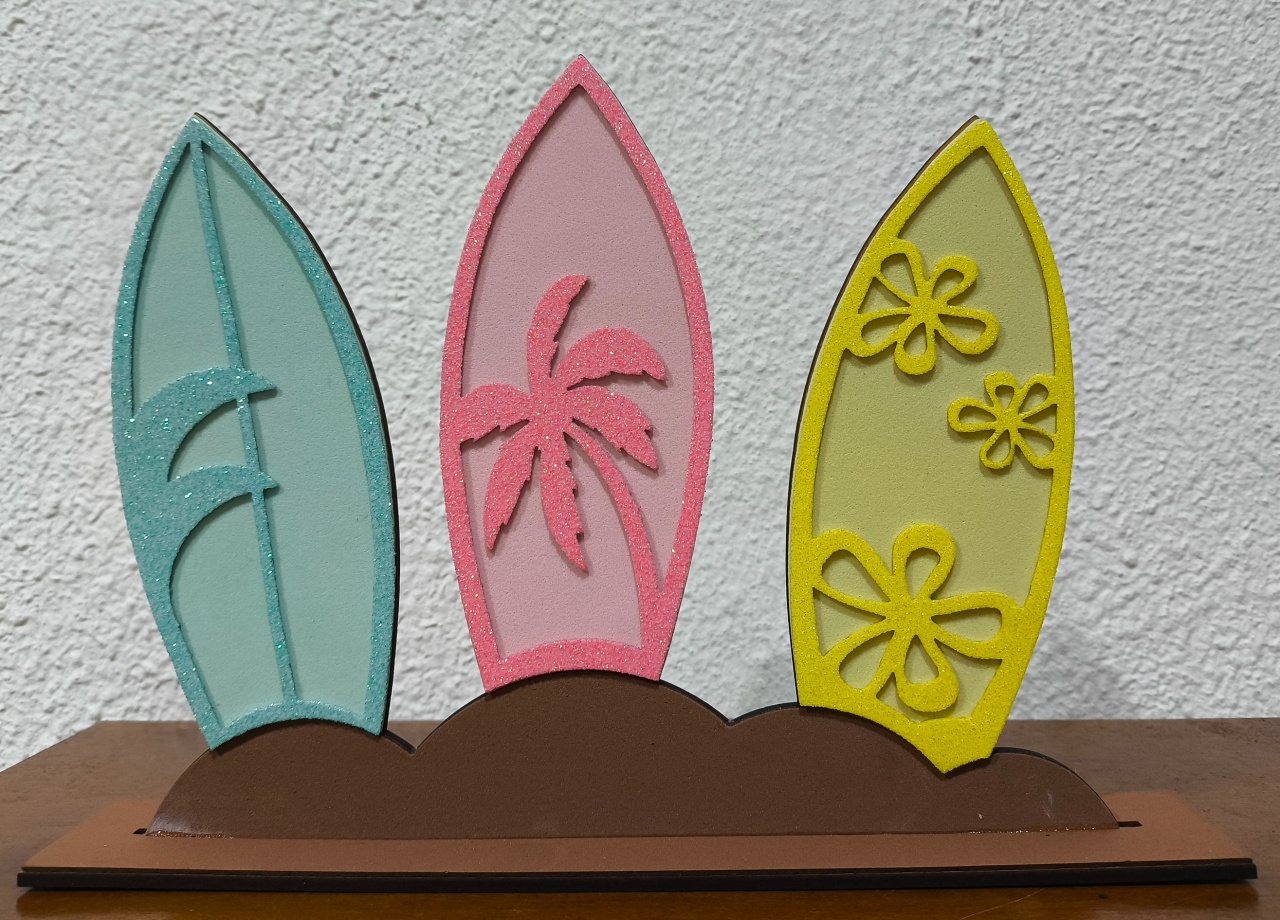 Pranchas de Surf Trio, Azul Claro, Rosa Claro E Amarelo - Baloesfeitosdesonhos 