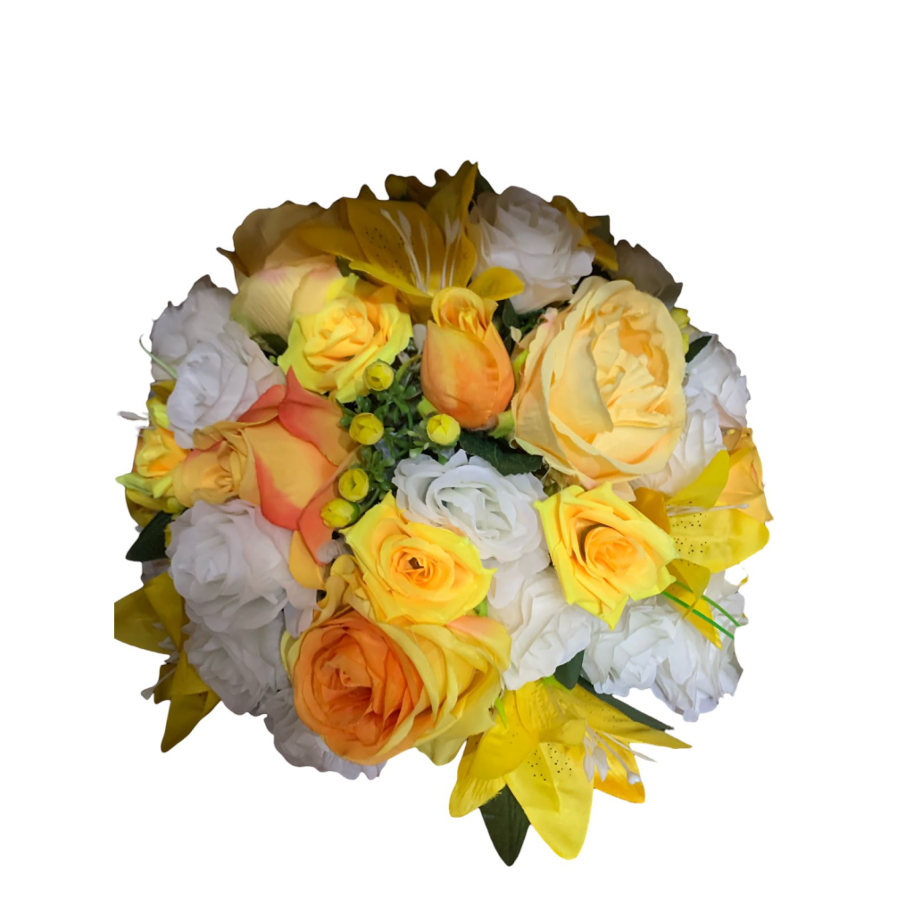 Arranjo de Flores Artificiais Pequeno Amarelo Com Branco - Amarelo,Branco - i9festas