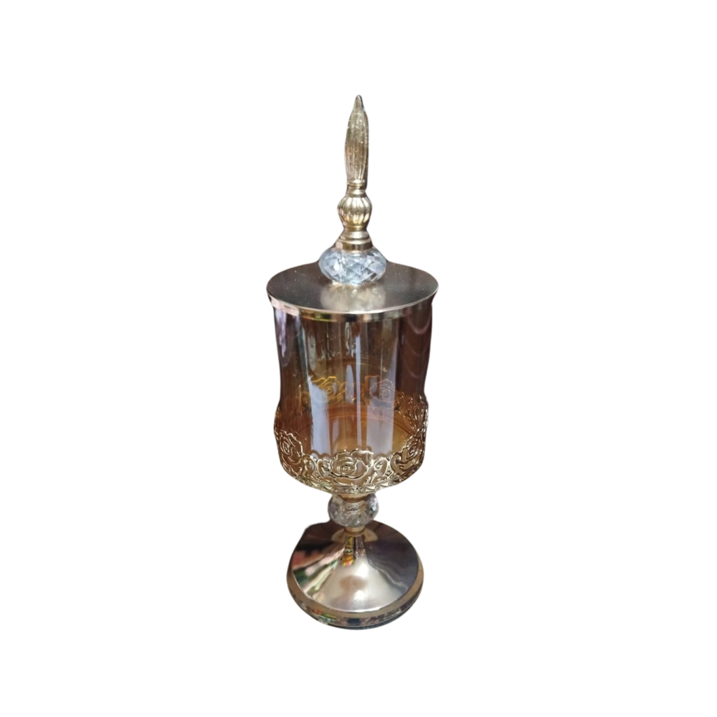 Taça de Vidro Trabalhada - Dourada - Dourado - i9festas