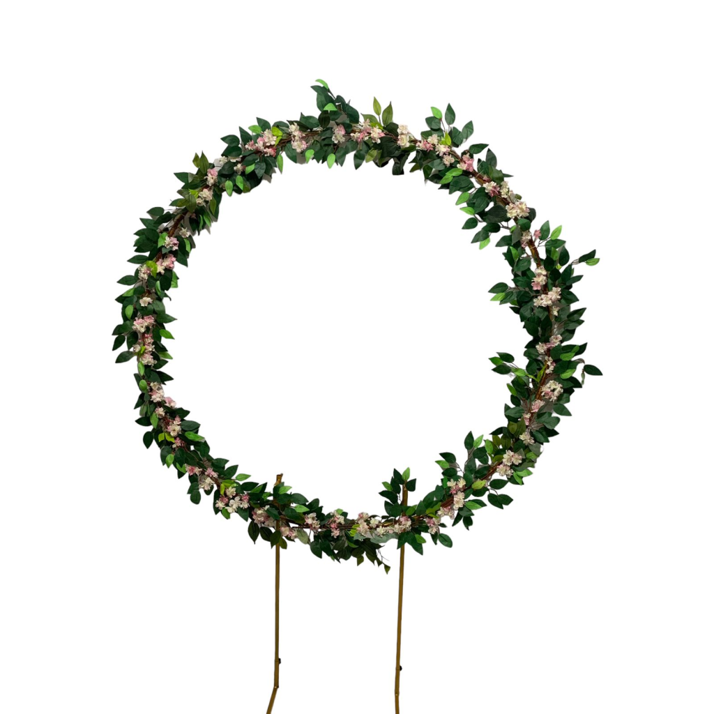Painel Redondo Com Folhas E Flores Artificiais 1,50M - i9festas