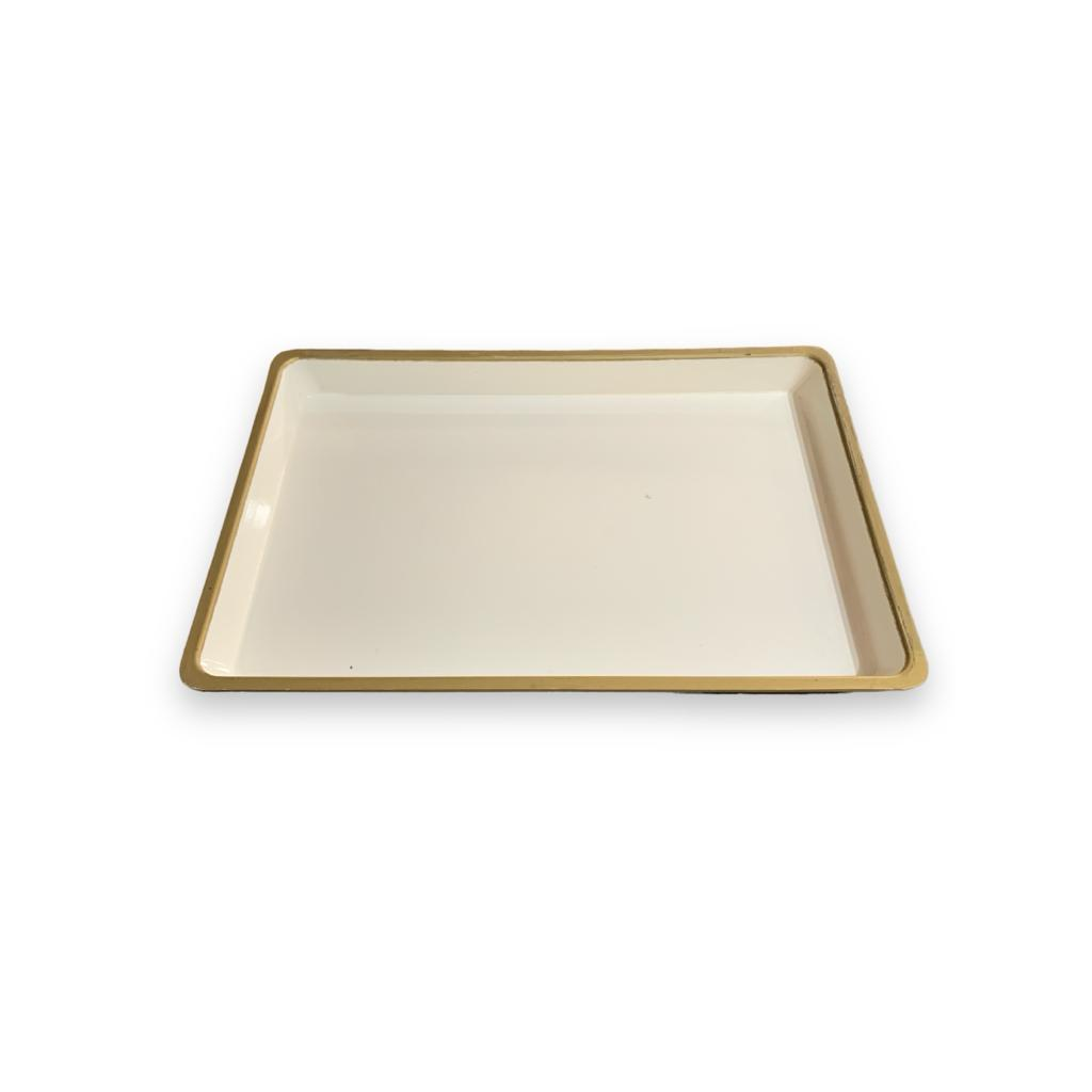 Bandeja Ps Retangular - Branco Com Borda Dourada - Branco,Dourado - i9festas