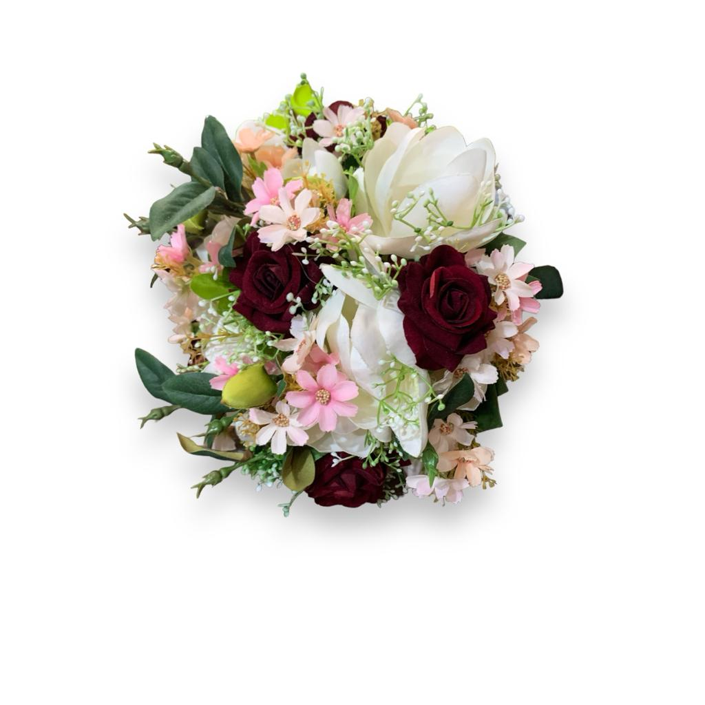 Buque de Rosas Com Orquídea Branco Com Vinho - Branco,Vinho - i9festas