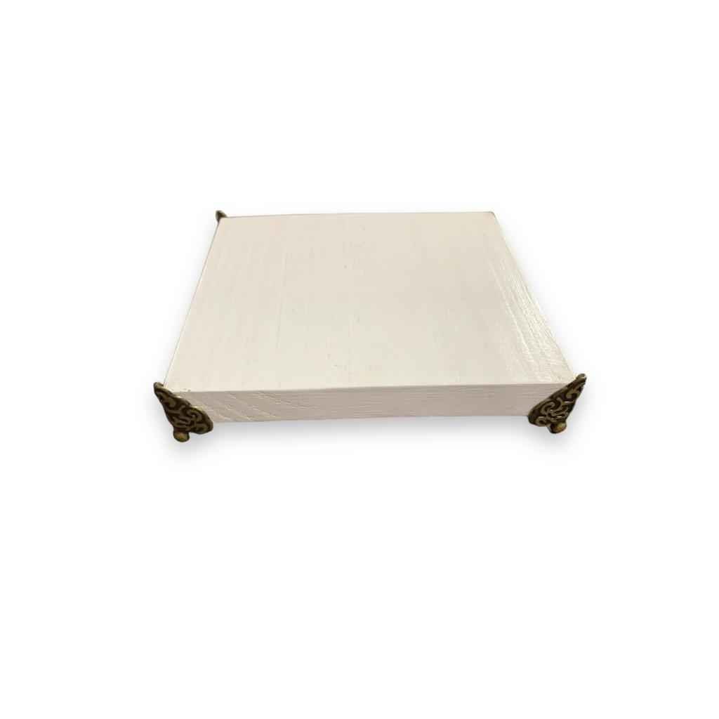 Porta Doces Madeira Com Pé de Metal - Branco - Branco - i9festas