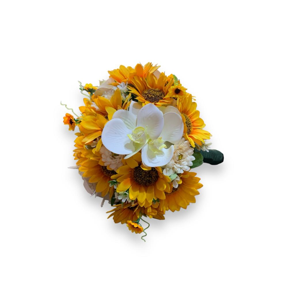 Buque de Flores Artificiais Girasol Com Orquidia - Amarelo - i9festas