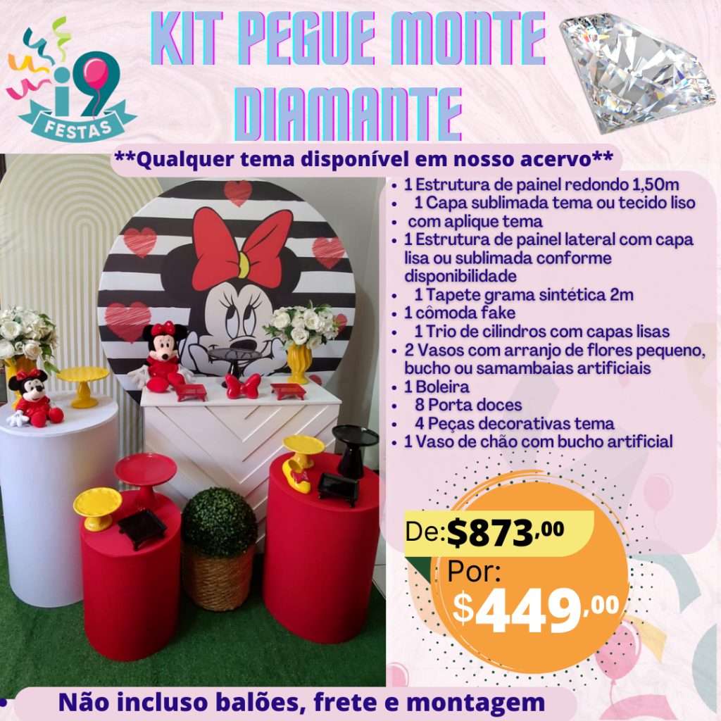 Pegue Monte Diamante - Minnie Vermelha - i9festas