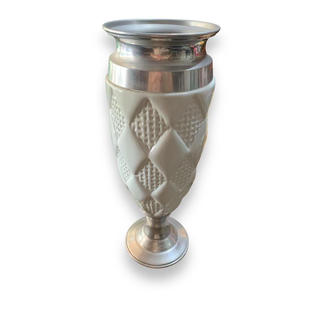 Vaso Trabalhado G - Branco Com Prata - Branco,Prata - i9festas