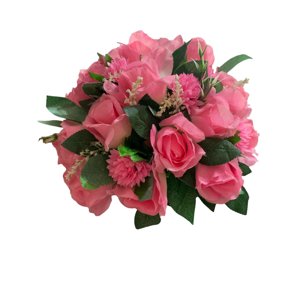 Arranjo de Flores Artificiais Rosas Com Cravo Pequeno Rosa - Rosa - i9festas