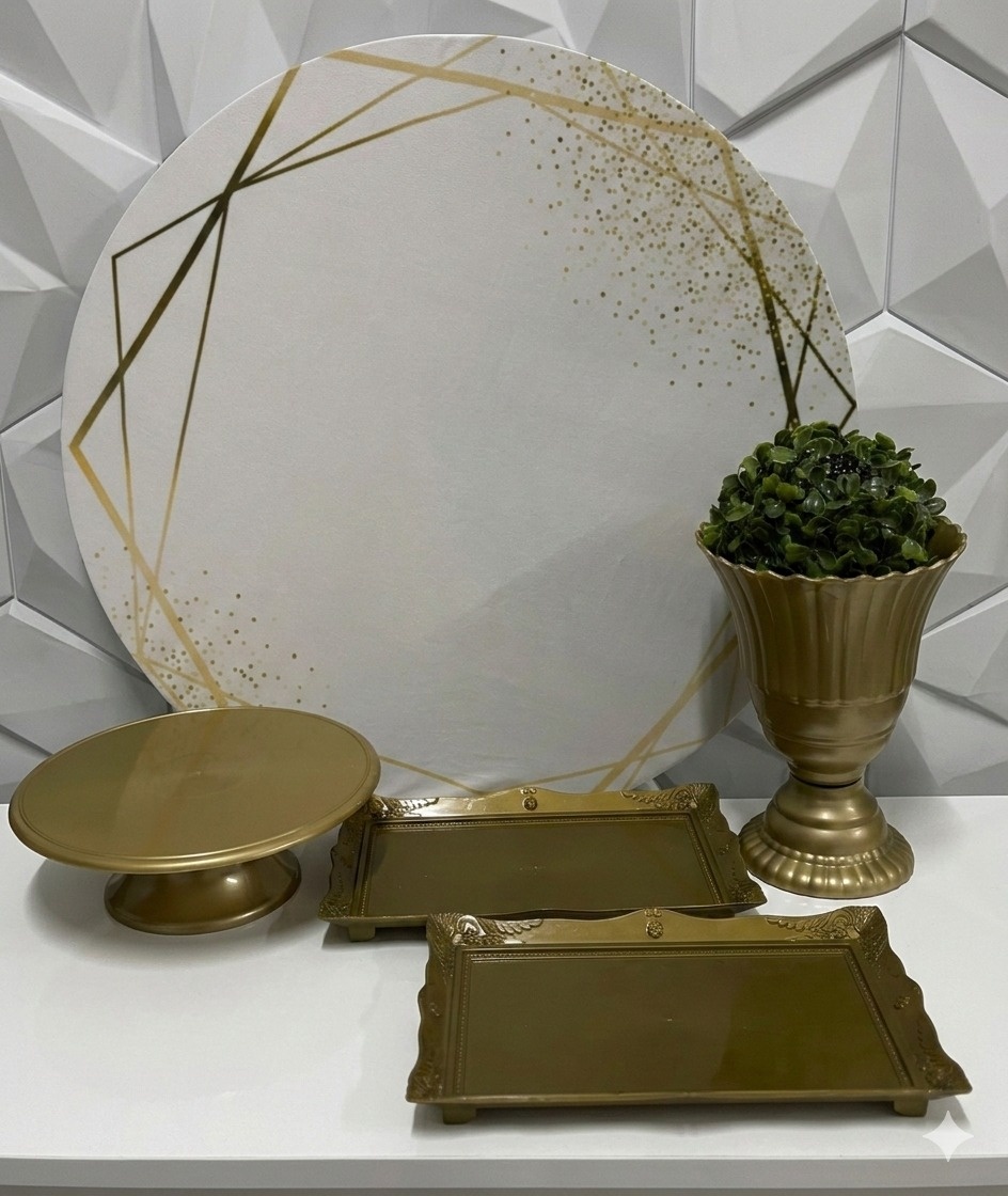 Kit Mesa Branco E Dourado - GabiSantosDecor