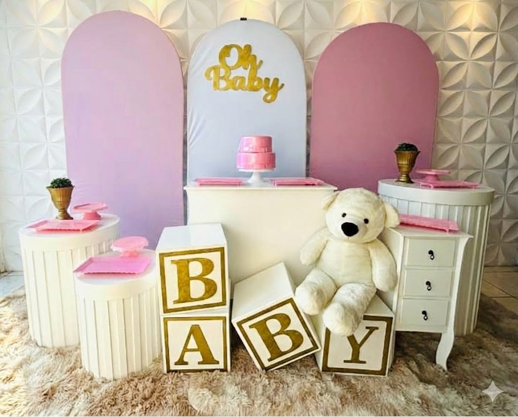 Chá de Bebe Rosa Luxo - GabiSantosDecor