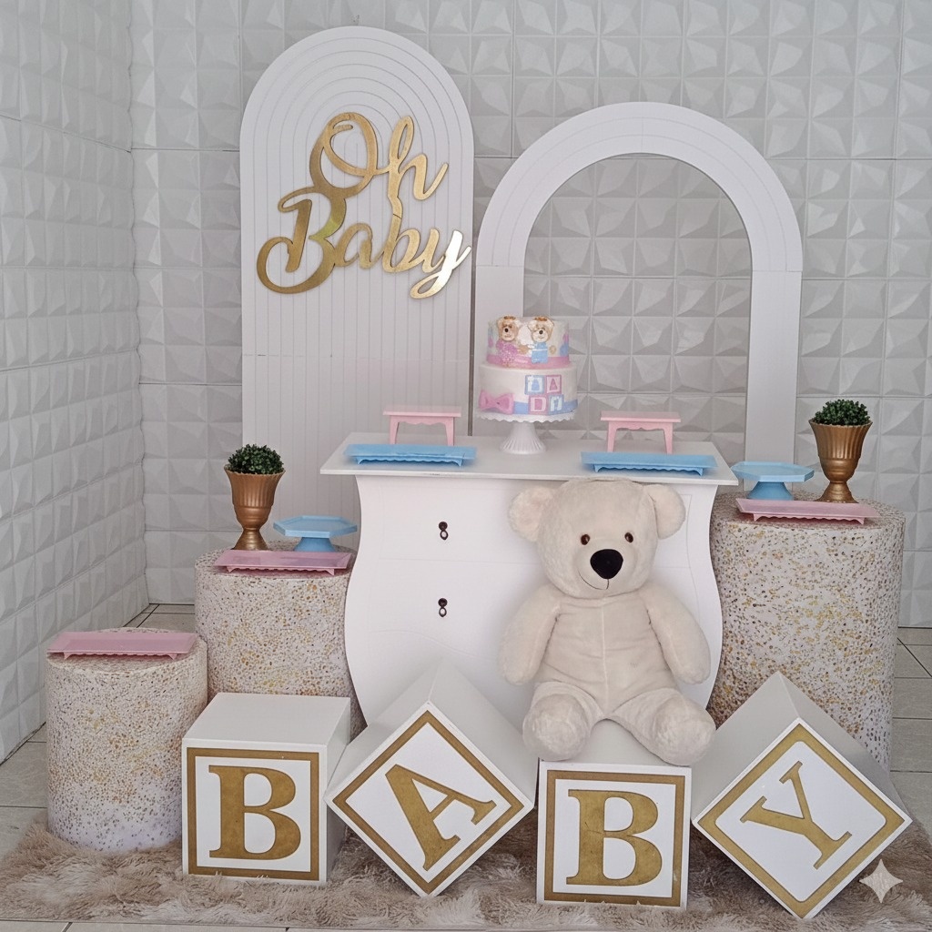 Oh Baby Ripado E Vazado Rosa E Azul  - GabiSantosDecor