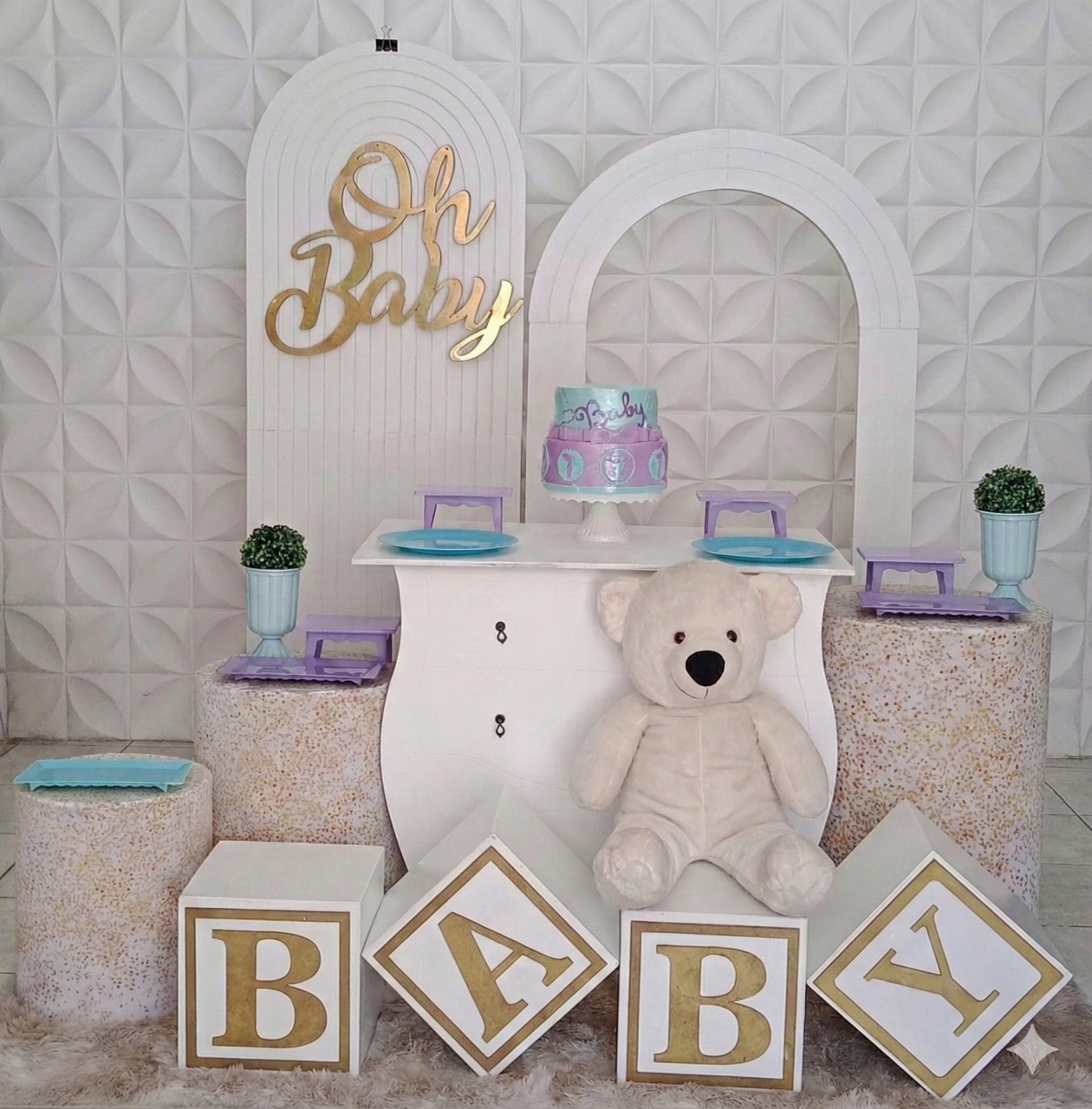 Oh Baby Ripado E Vazado Verde E Lilás  - GabiSantosDecor
