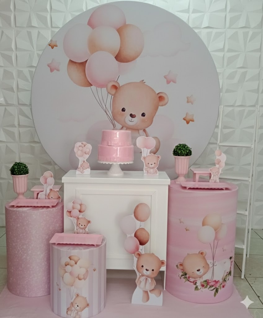 Ursa Com Balão Ouro  - GabiSantosDecor
