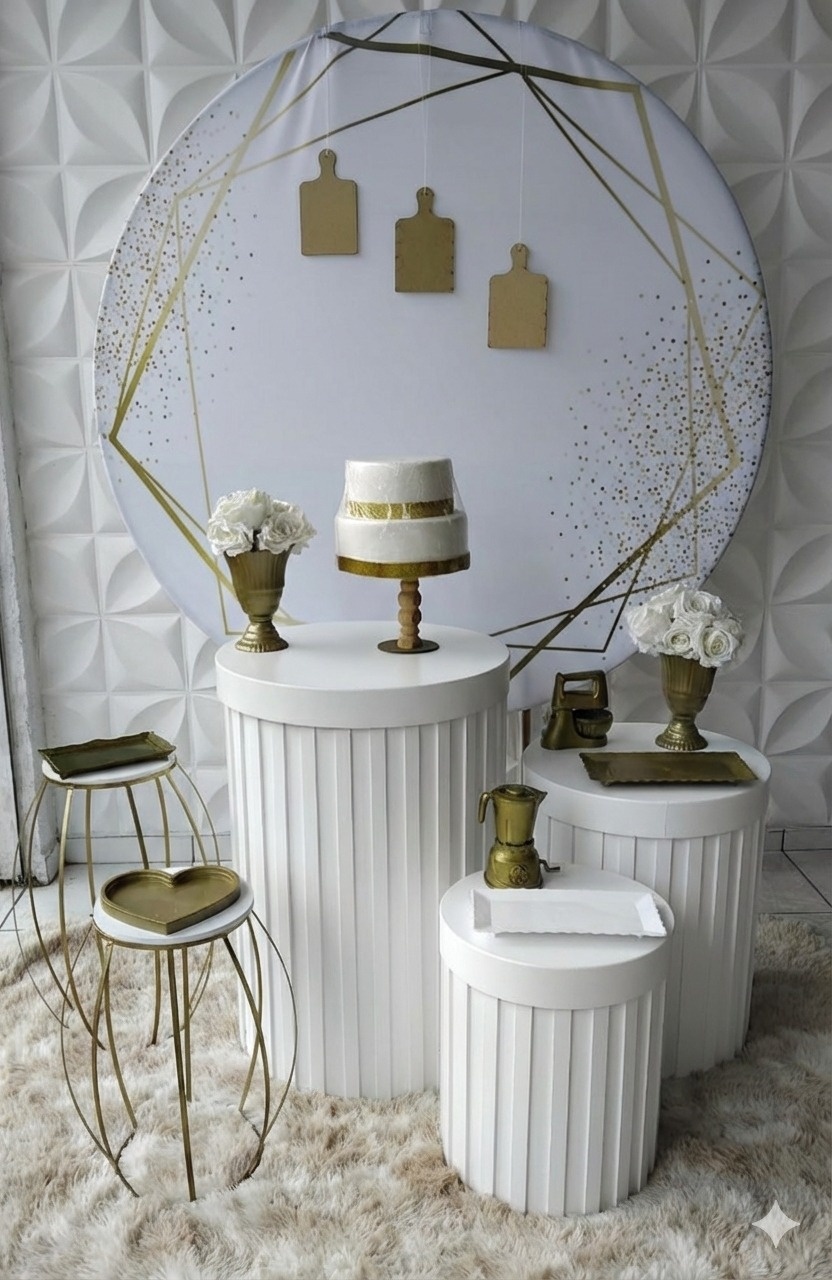 Chá de Cozinha Branco E Dourado - GabiSantosDecor