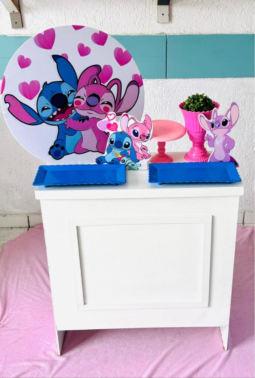 Kit Mesa Stitch E Angel Prata - GabiSantosDecor