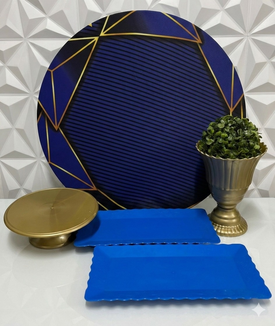 Kit Mesa Azul Geométrico  - GabiSantosDecor