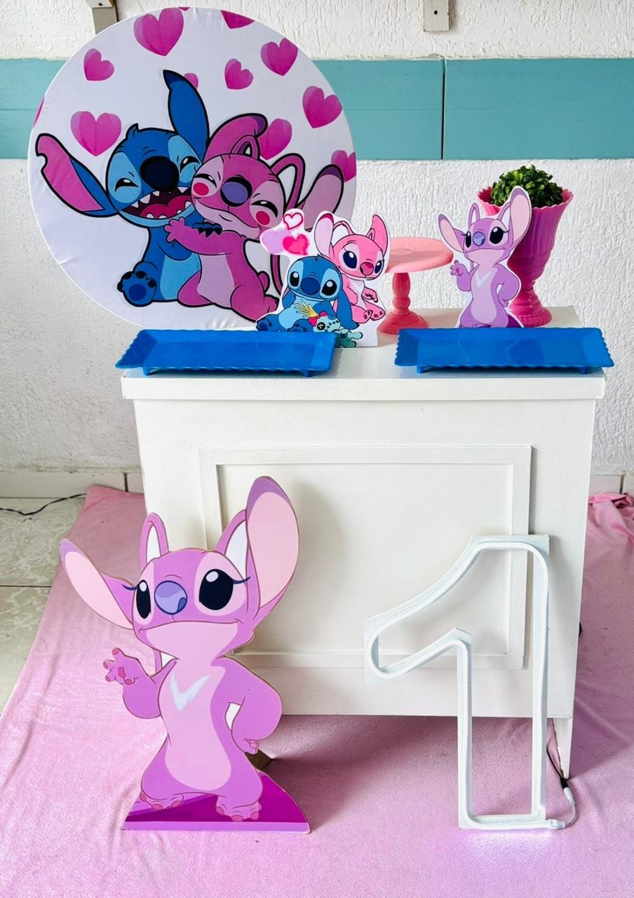 Kit Mesa Stitch E Angel Ouro - GabiSantosDecor