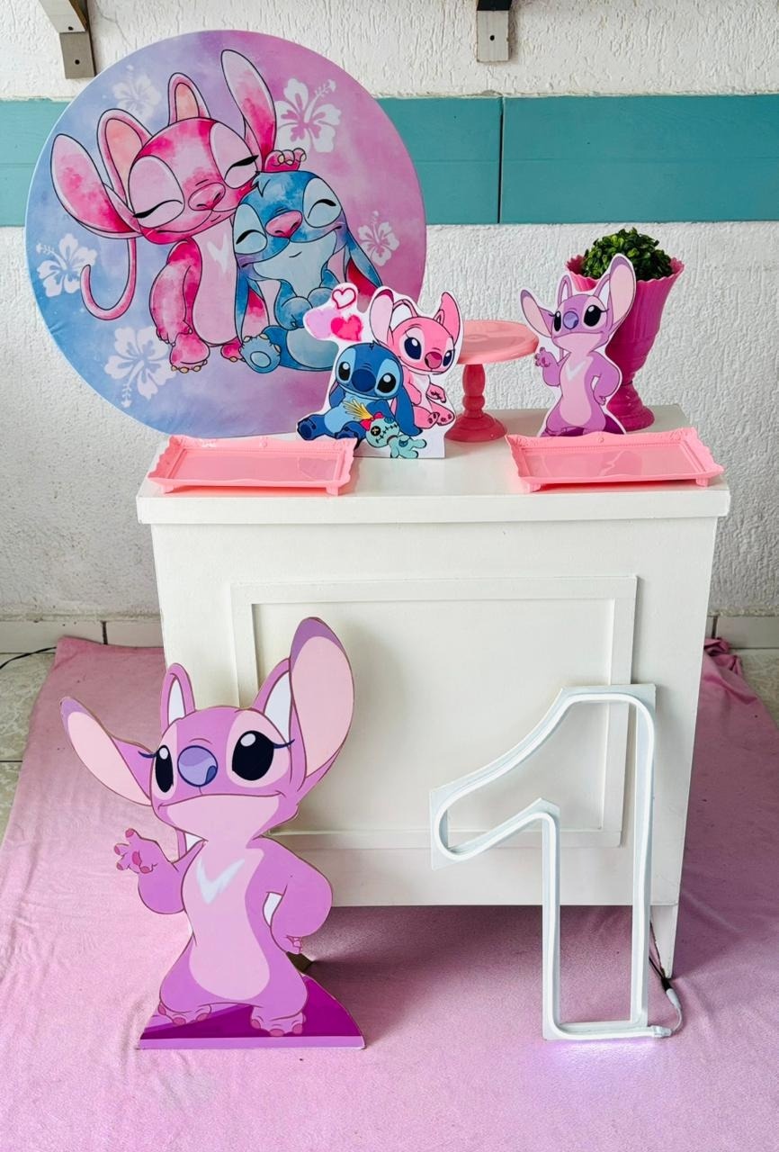 Kit Mesa Stitch E Angel 2 Ouro - GabiSantosDecor