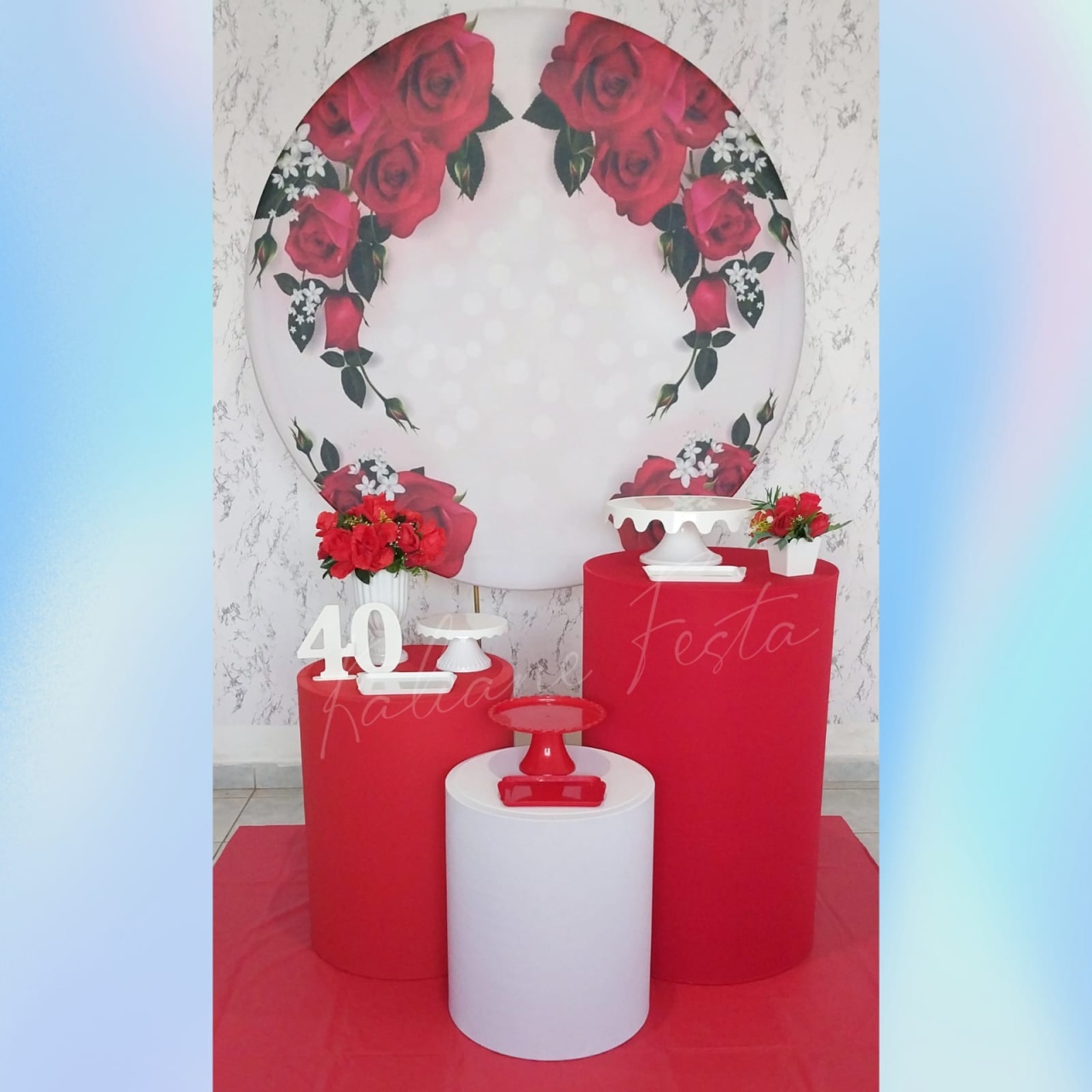 Vermelho E Branco Redondo - Kit Redondo Classic - Kaliane Festa Pegue e Monte