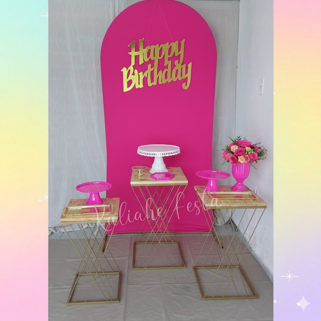 Pink Com Dourado Mesas de Ferro - Kit Premium - Kaliane Festa Pegue e Monte
