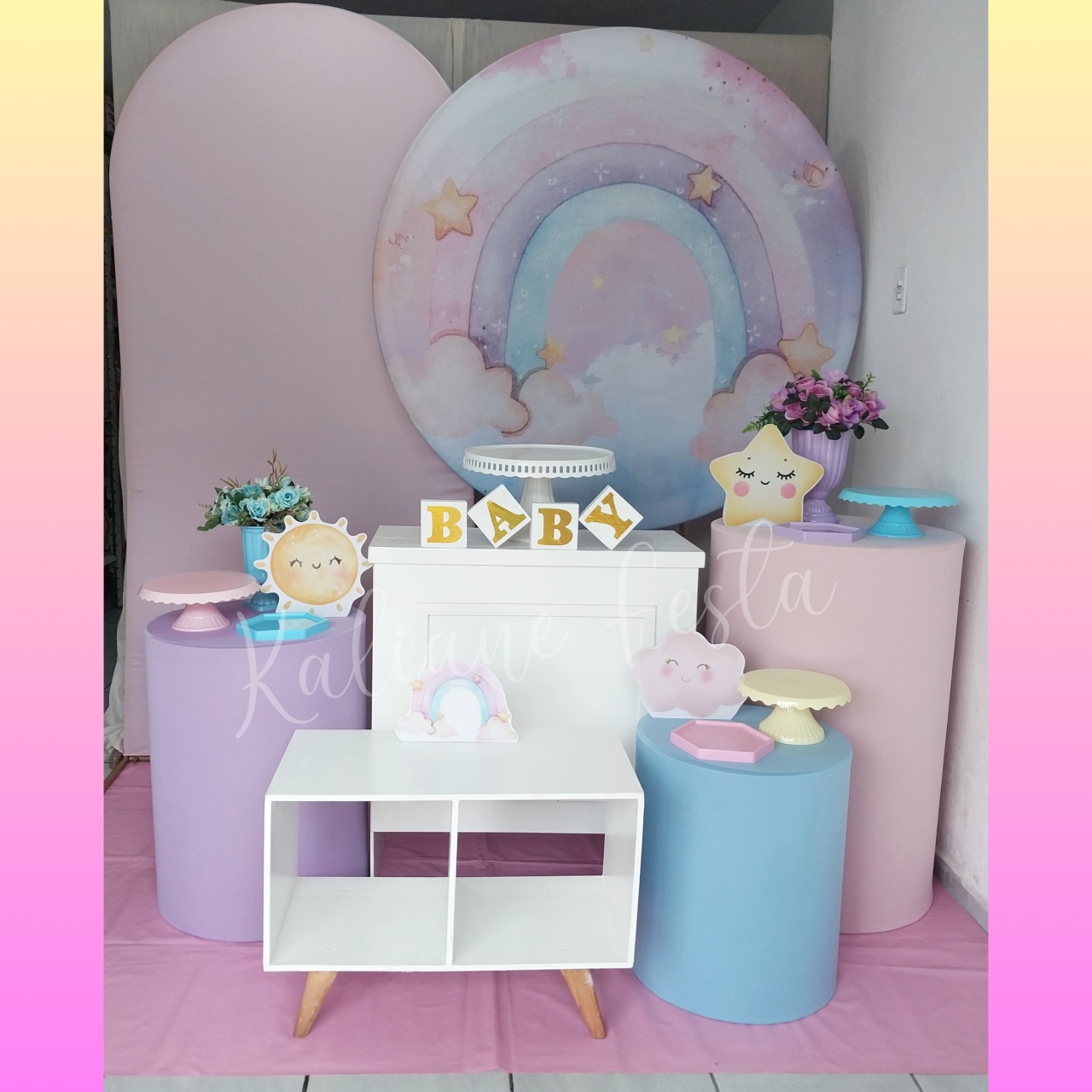  Arco Íris Menina Chá de Bebê  - Kit Diamante - Kaliane Festa Pegue e Monte