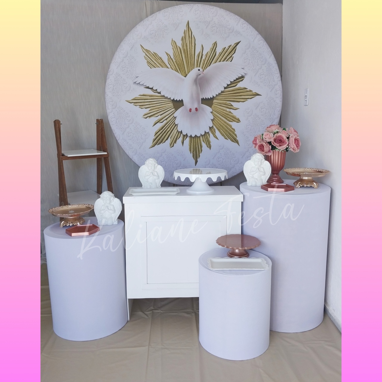  Batizado Espírito Santo Rose Gold - Kit Ouro - Kaliane Festa Pegue e Monte