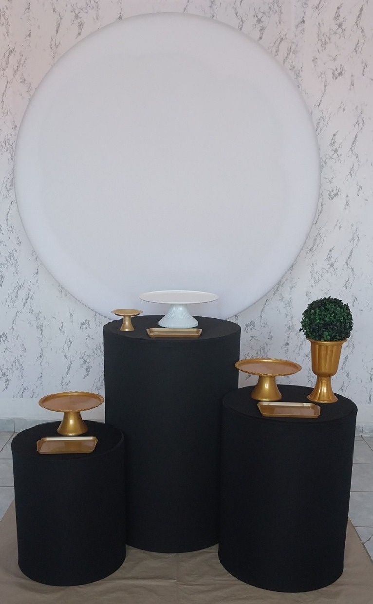 Branco,Preto E Dourado - Kit Redondo Classic - Kaliane Festa Pegue e Monte