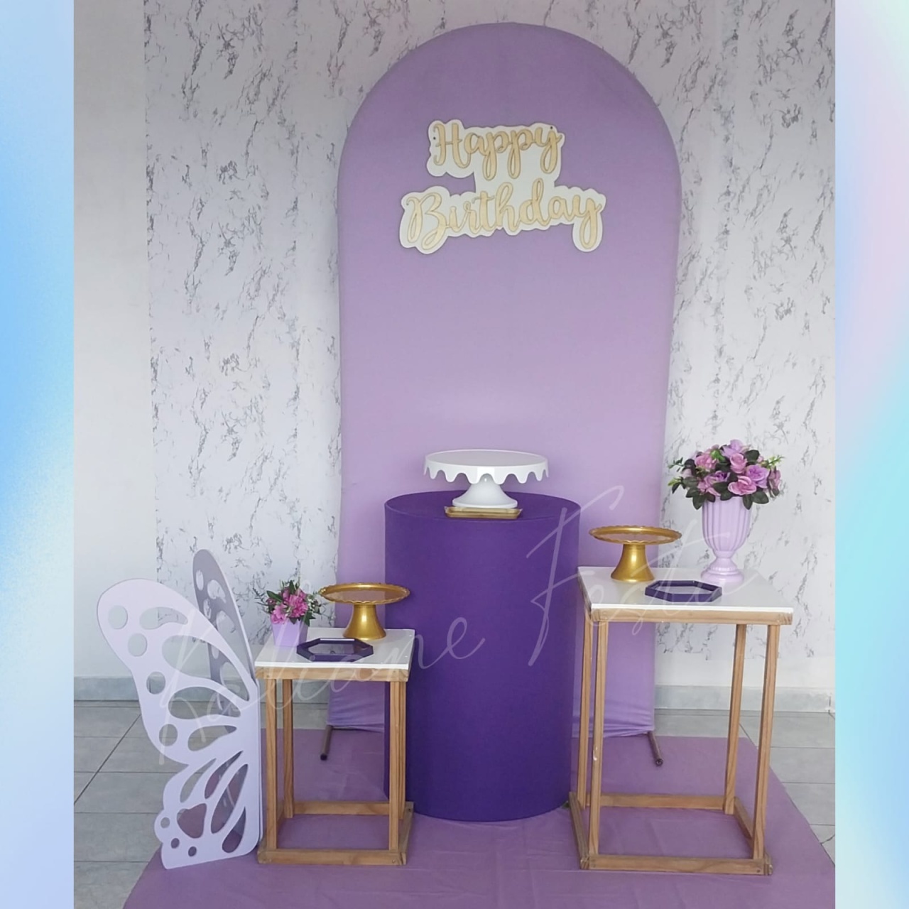 Lilás Com Roxo E Dourado Com Borboleta P - Kit Elegance - Kaliane Festa Pegue e Monte