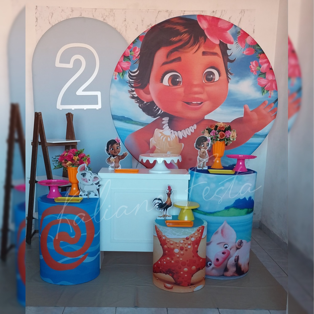 Moana Baby Com Número 2 - Kit Diamante Com Numeração - Kaliane Festa Pegue e Monte