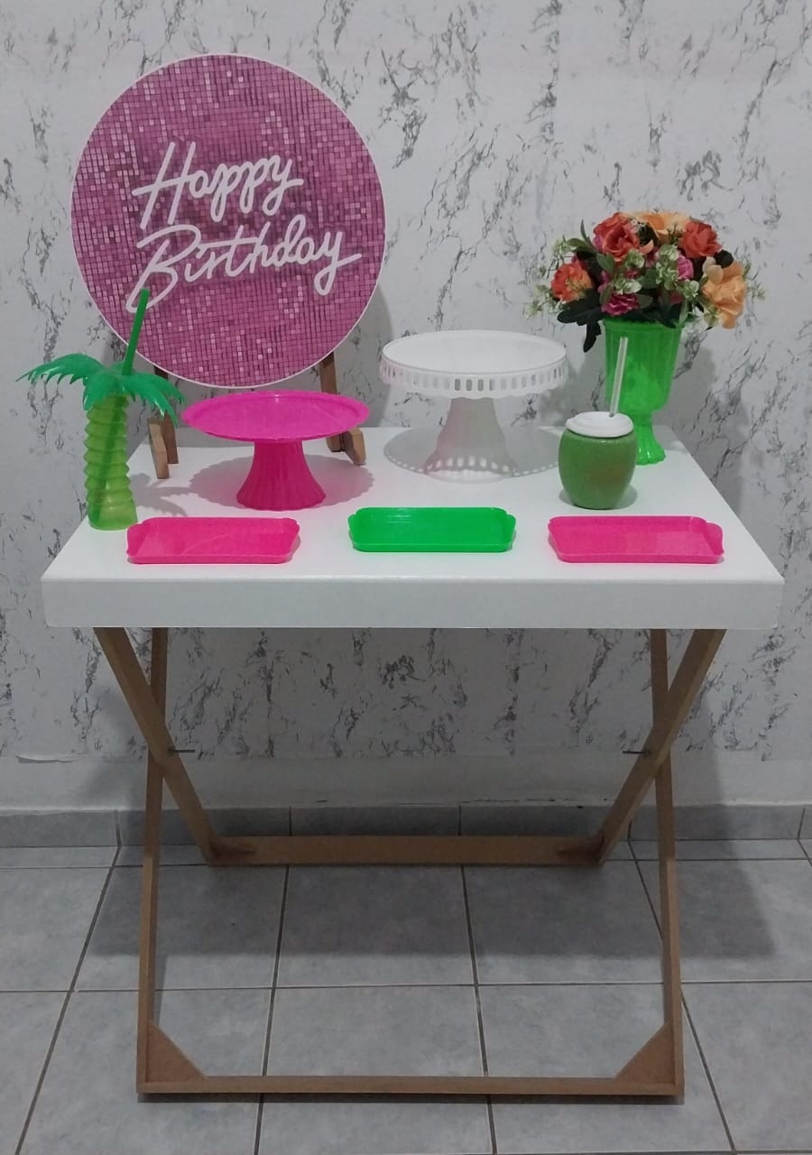 Minikit Festa Na Mesa Happy Birthday Pink E Verde Neon - Kaliane Festa Pegue e Monte