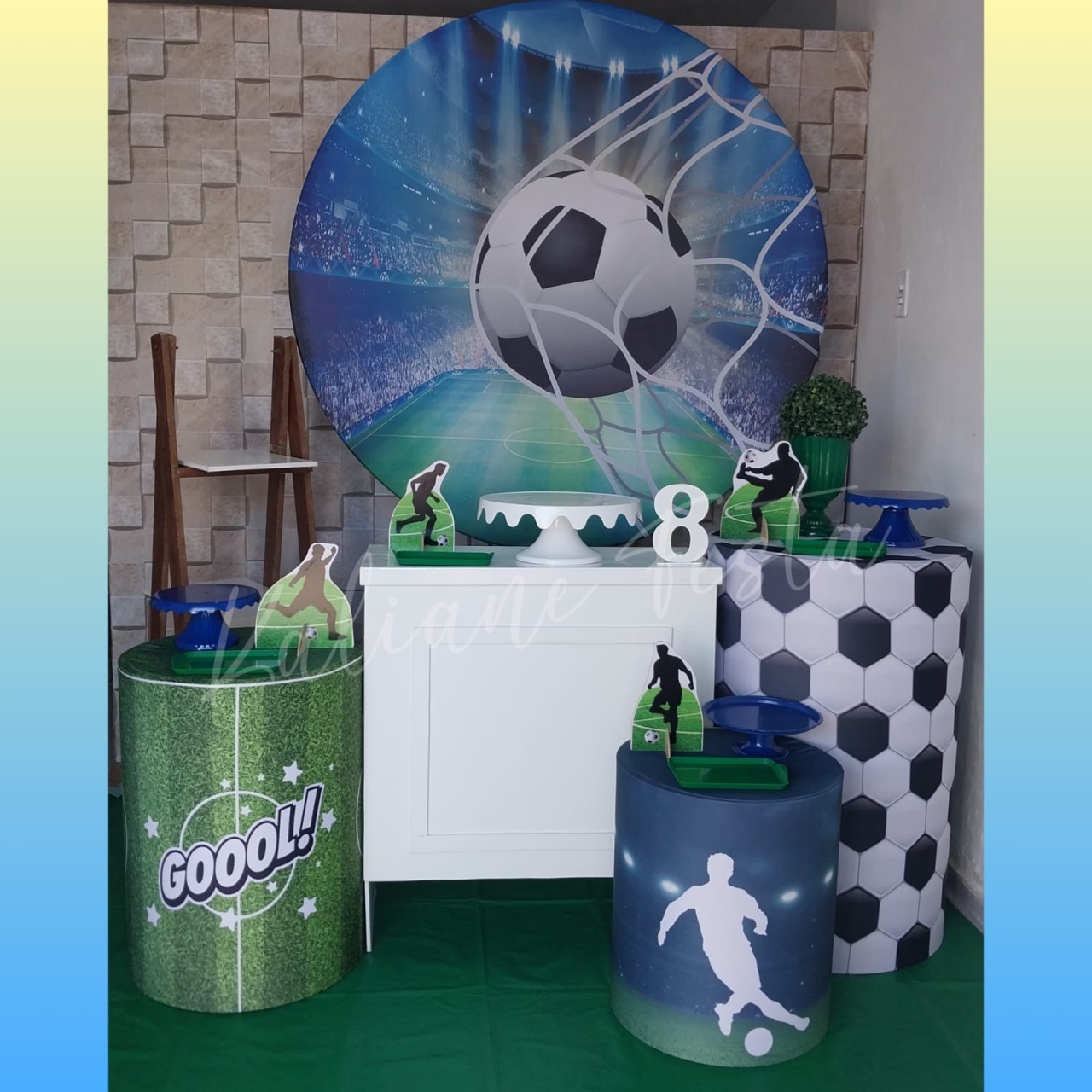 Futebol Bandejas Azul  - Kit Ouro - Kaliane Festa Pegue e Monte