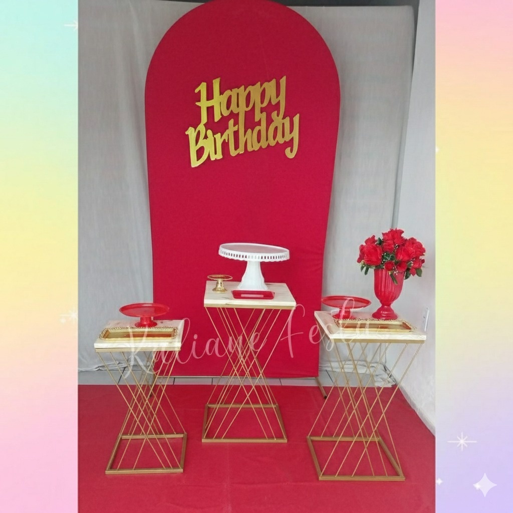 Vermelho Com Dourado Mesas de Ferro - Kit Premium - Kaliane Festa Pegue e Monte