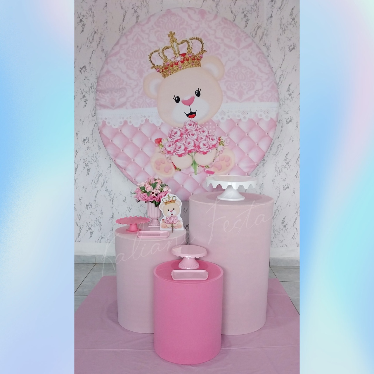 Ursinha Princesa Rosa - Kit Bronze - Kaliane Festa Pegue e Monte
