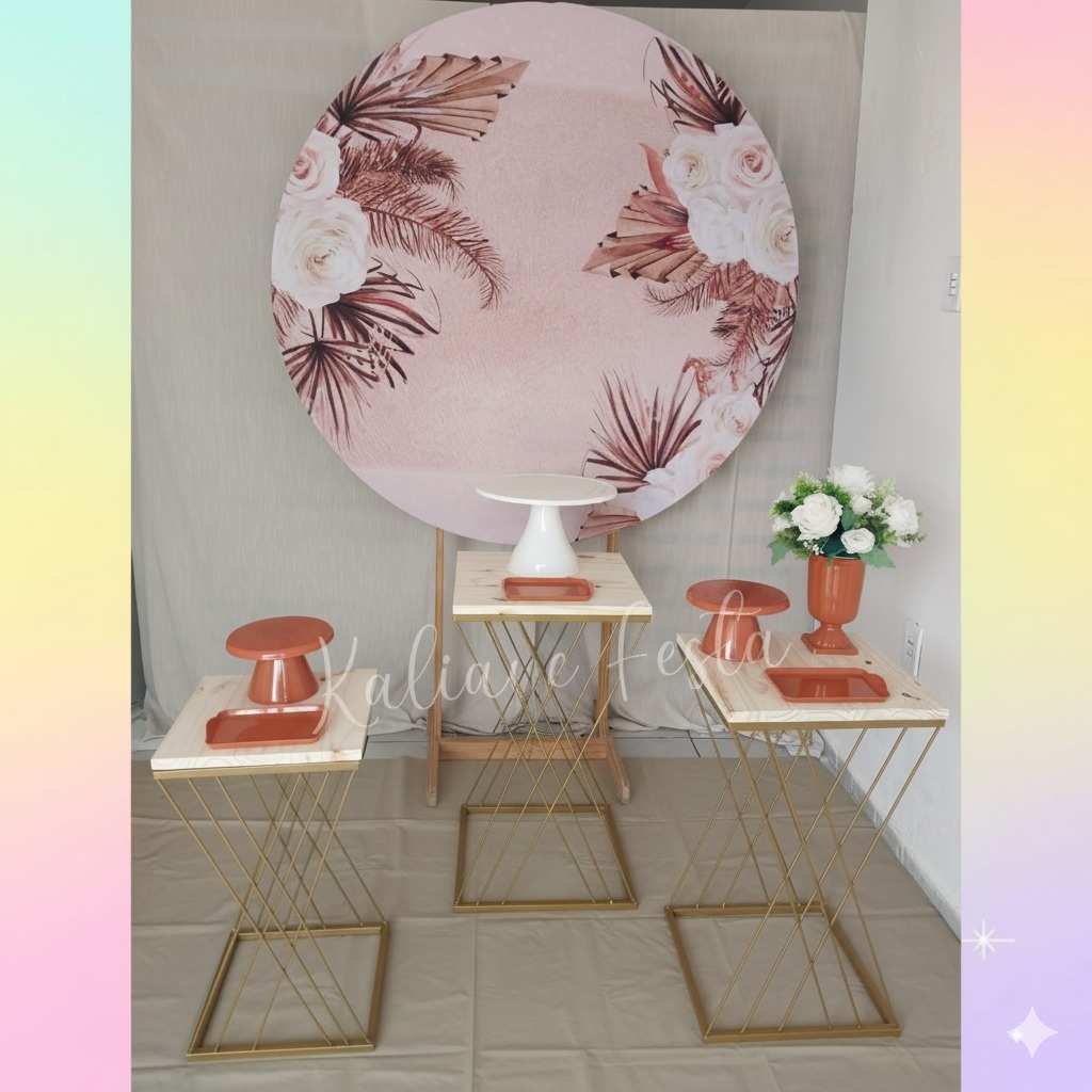 Terracota Redondo Mesas de Ferro - Kit Premium - Kaliane Festa Pegue e Monte