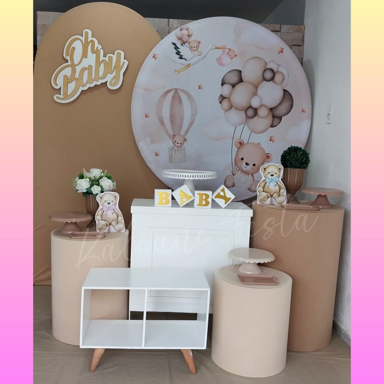 Chá Revelação Neutro / Painel Marrom Claro - Kit Diamante  - Kaliane Festa Pegue e Monte