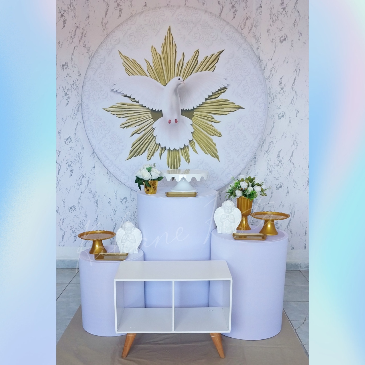  Batizado Espírito Santo Dourado Menina - Kit Prata - Kaliane Festa Pegue e Monte