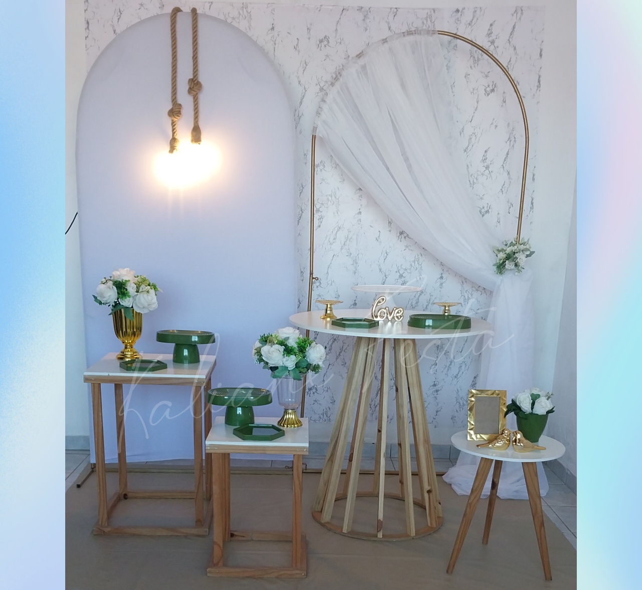 Kit Luxo Casamento Branco E Verde Oliva E Dourado - Kaliane Festa Pegue e Monte