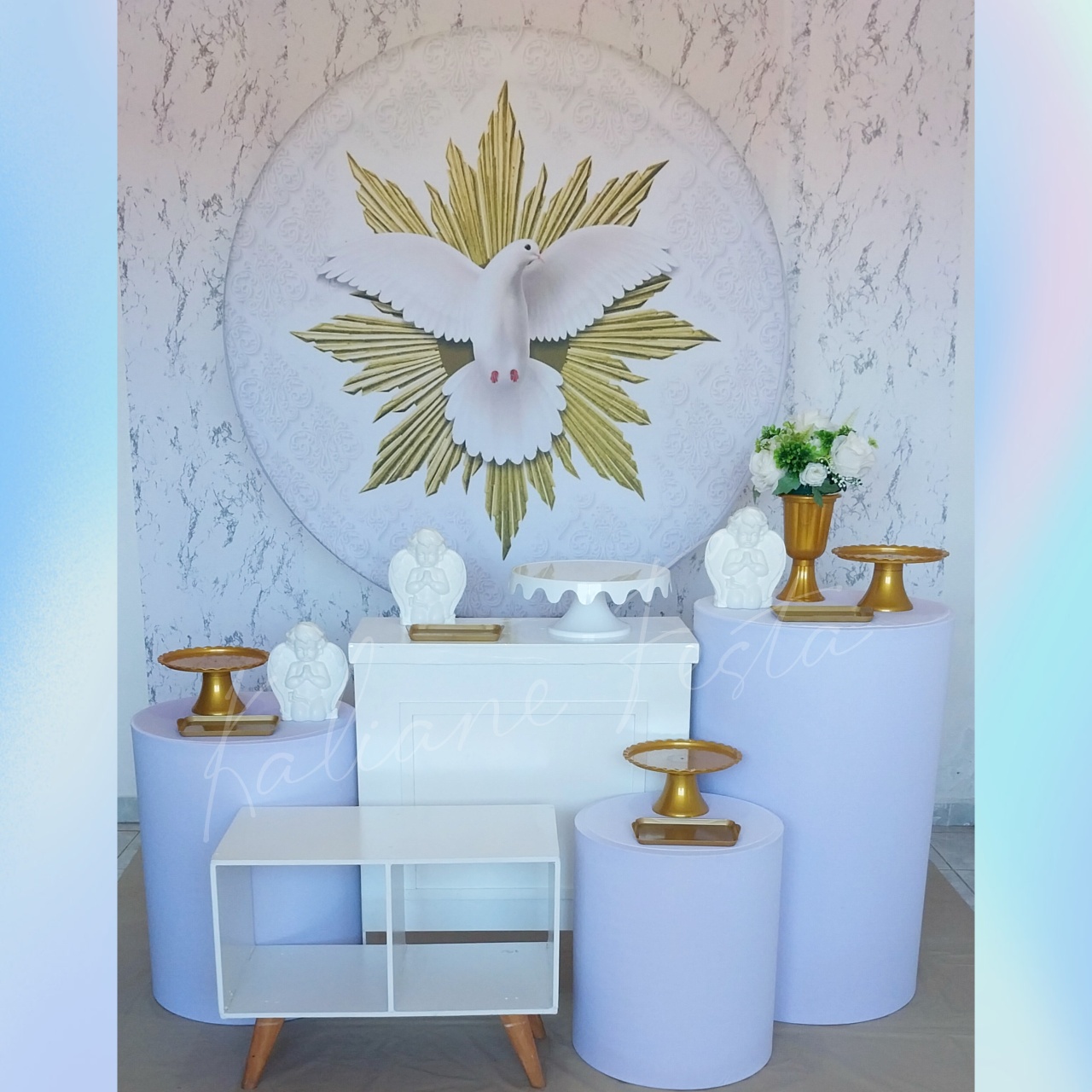 Batizado Espírito Santo Dourado Menina - Kit Ouro - Kaliane Festa Pegue e Monte