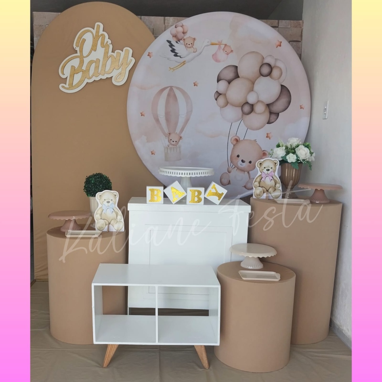  Chá Revelação Neutro Marrom Claro - Kit Diamante  - Kaliane Festa Pegue e Monte