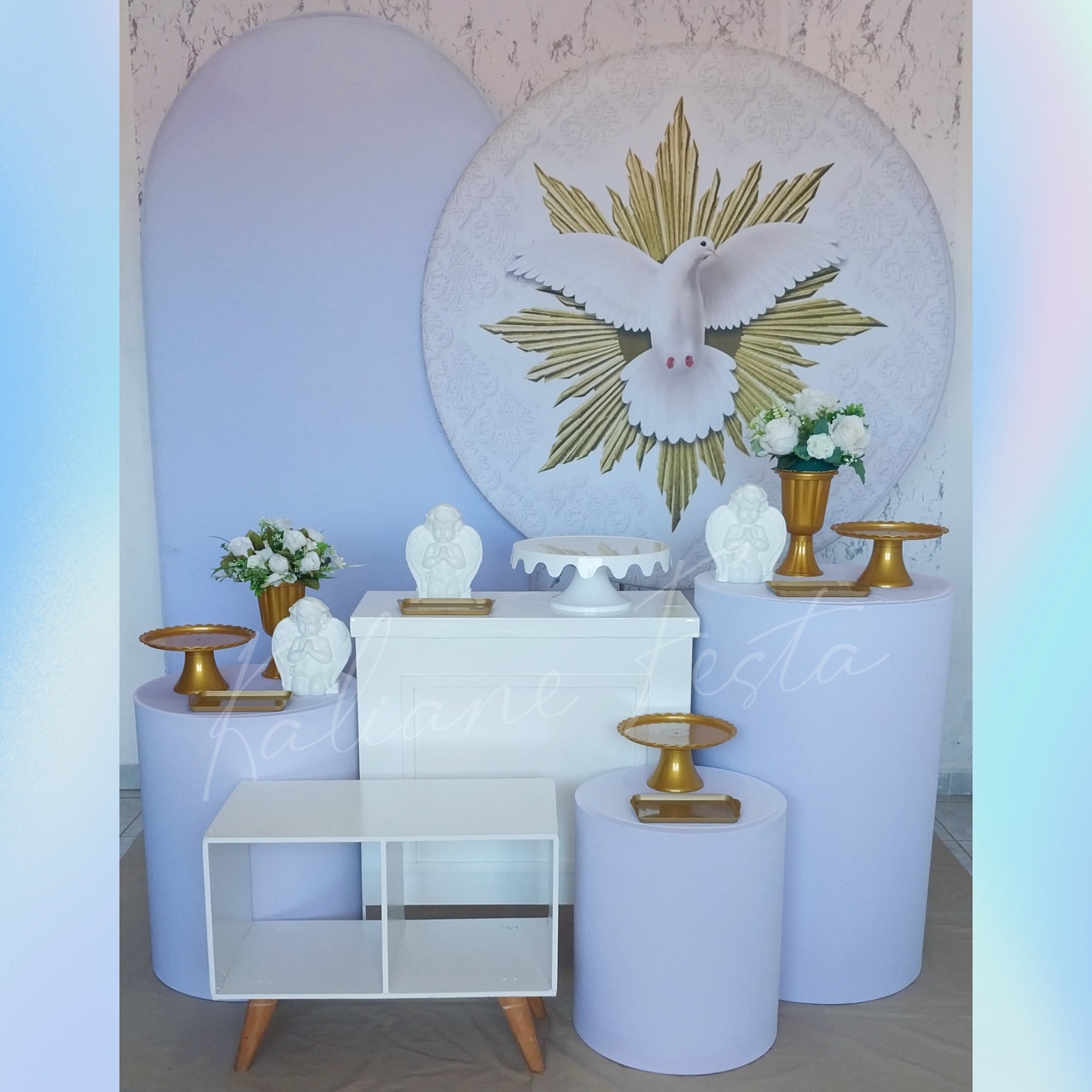Batizado Espirito Santo Dourado Menina - Kit Diamante - Kaliane Festa Pegue e Monte