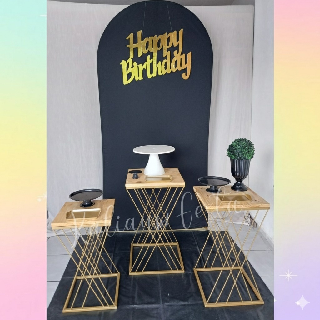 Preto E Dourado Mesas de Ferro - Kit Premium - Kaliane Festa Pegue e Monte
