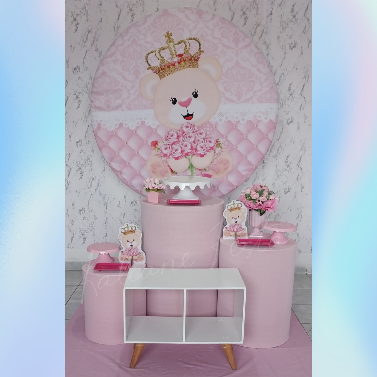 Ursinha Princesa Rosa - Kit Prata - Kaliane Festa Pegue e Monte