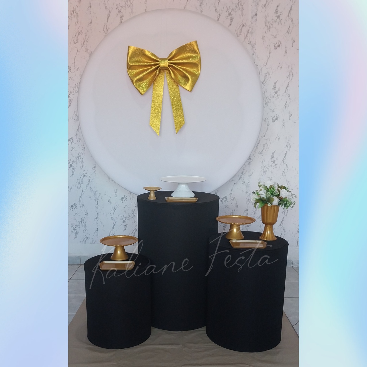  Branco ,Preto E Dourado Laço2 Redondo - Kit Redondo Classic - Kaliane Festa Pegue e Monte