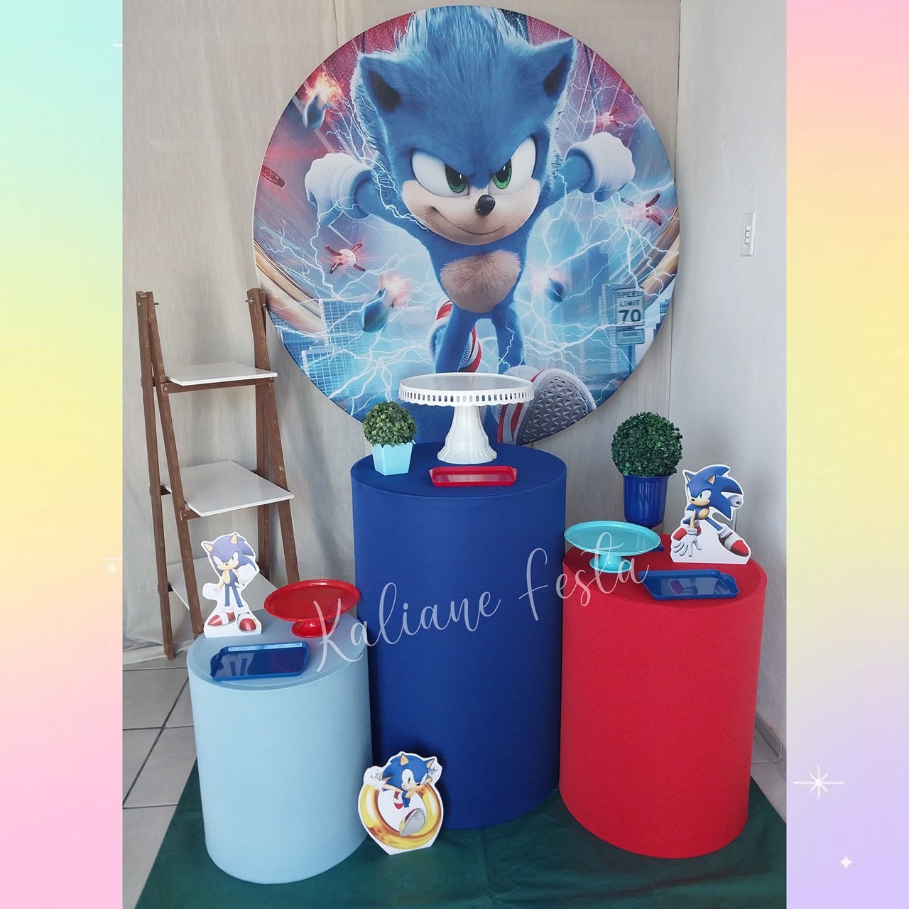 Sonic Azul E Vermelho - Kit Prata - Kaliane Festa Pegue e Monte