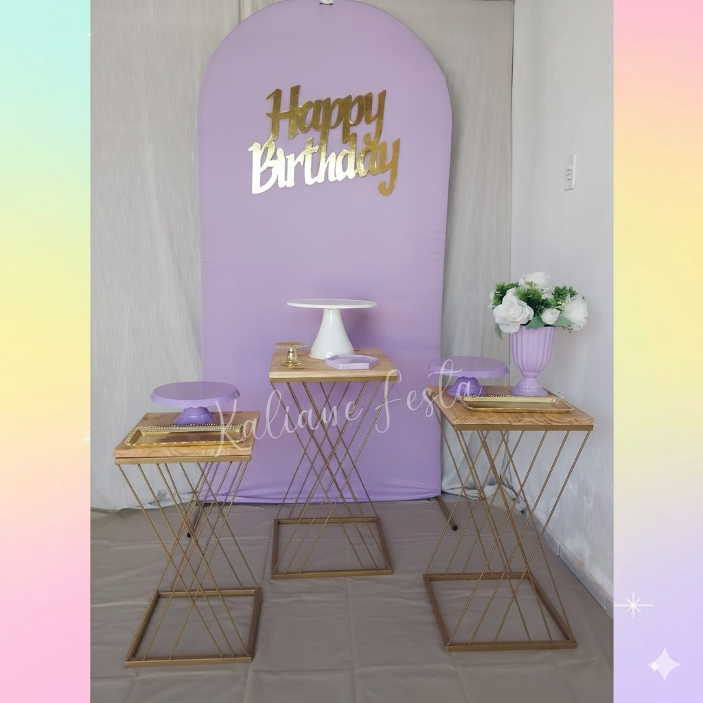  Lilás Com Dourado Mesas de Ferro - Kit Premium - Kaliane Festa Pegue e Monte