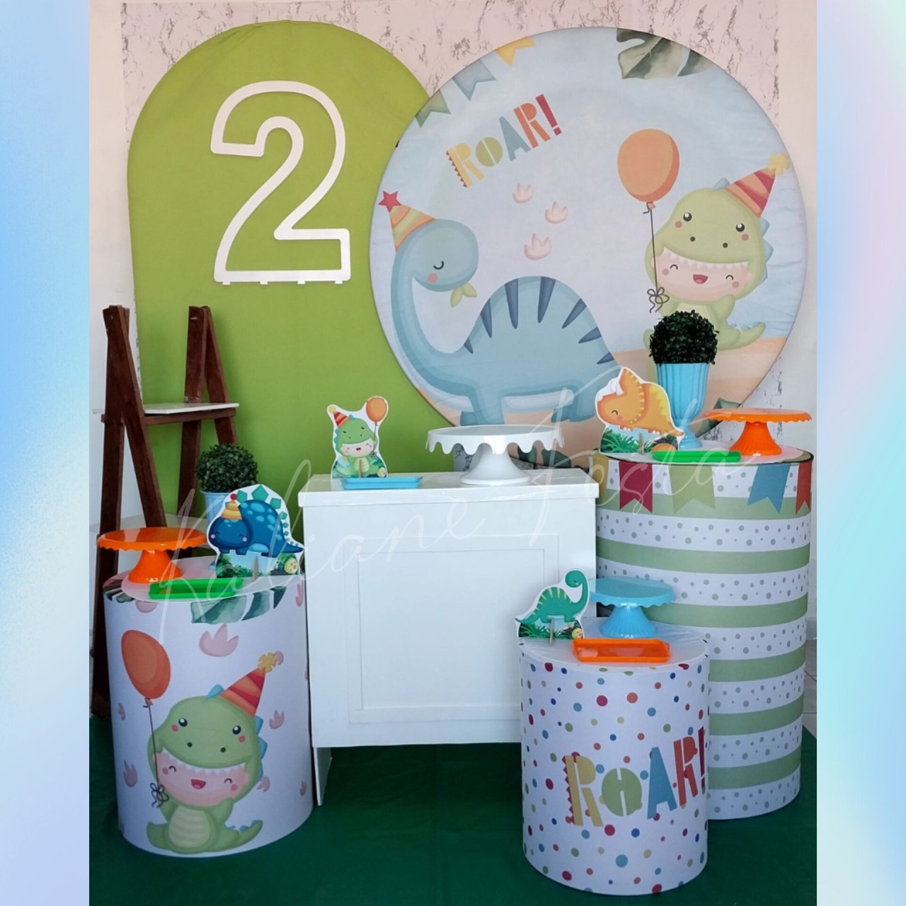  Dino Baby 1 Verde - Kit Diamante Com Numeração - Kaliane Festa Pegue e Monte