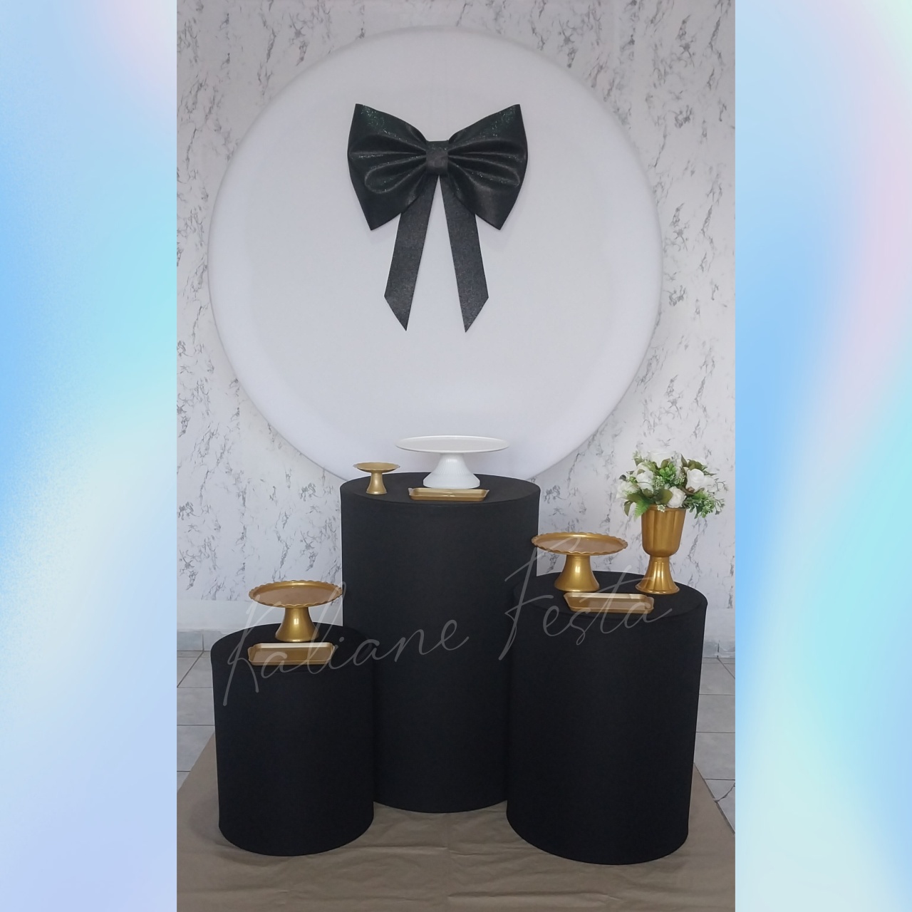  Branco,Preto E Dourado Laço Redondo - Kit Redondo Classic - Kaliane Festa Pegue e Monte