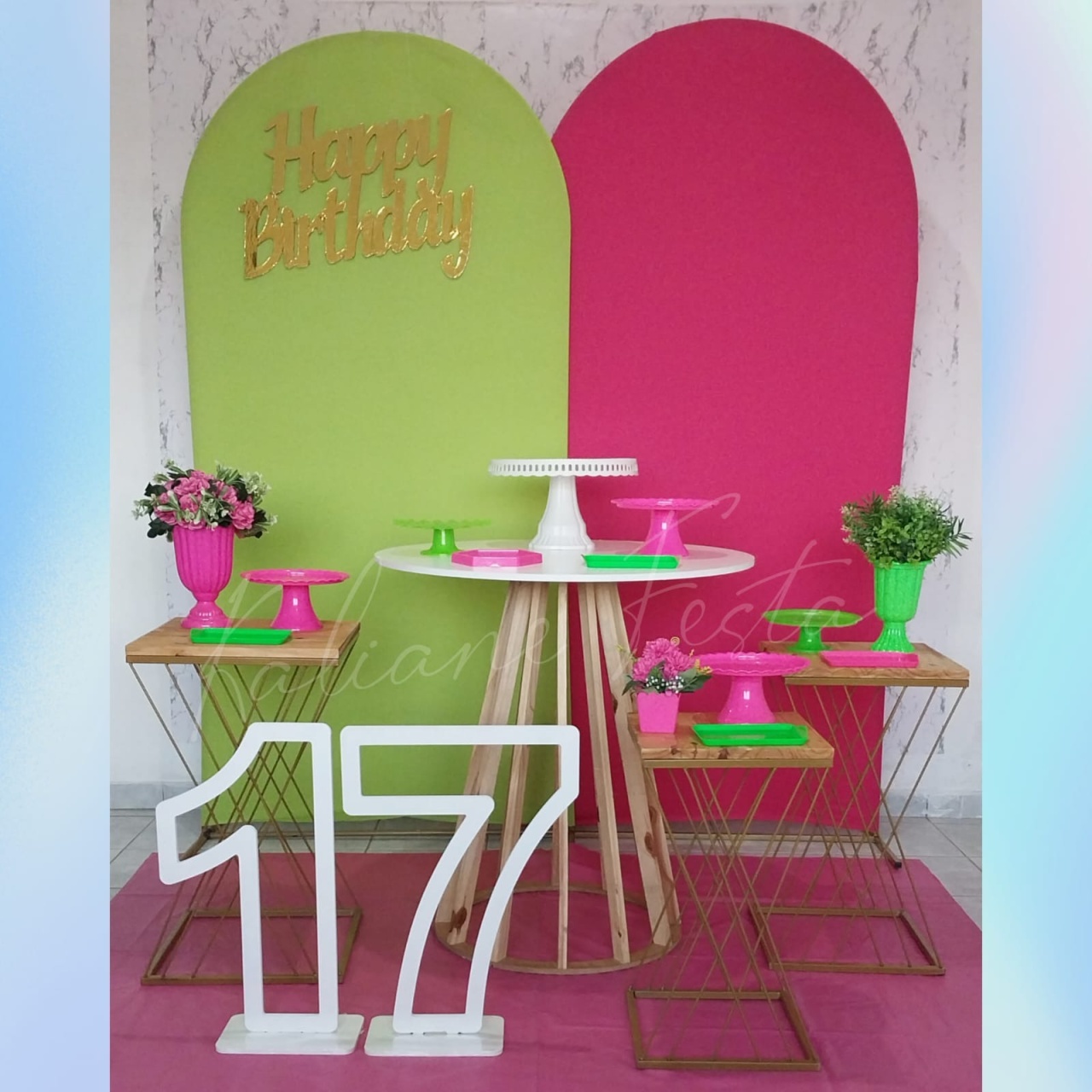 Kit Super Luxo Mesas de Ferro - Pink E Verde Abacate - Kaliane Festa Pegue e Monte